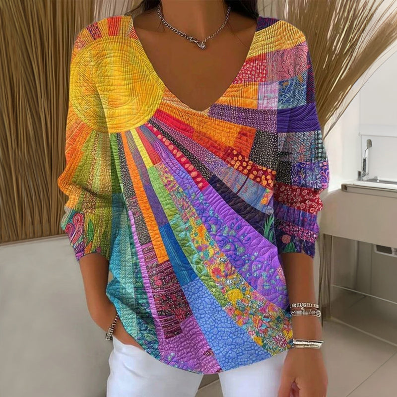 Verity | Vintage Multicolour V-Neck Top