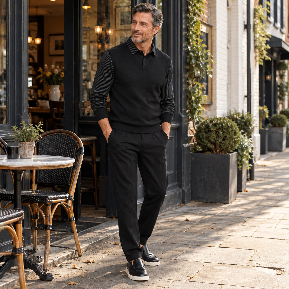 Elliot | Layered-Collar Long-Sleeve Polo