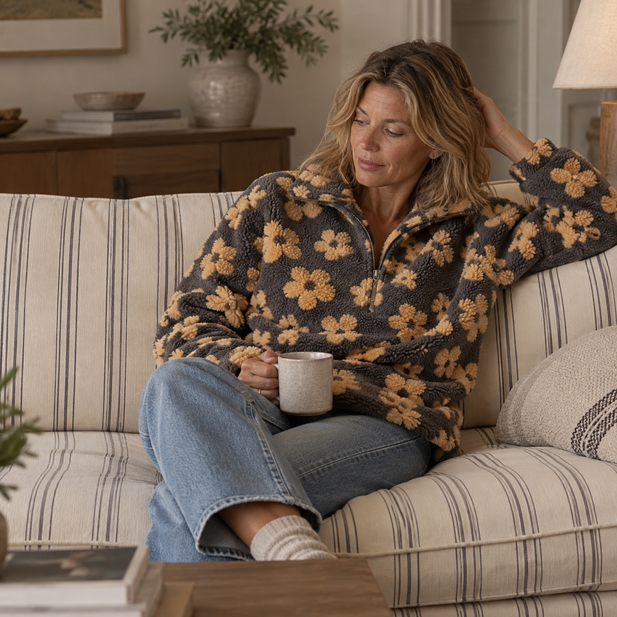 Mabel | Floral Teddy Fleece Half-Zip