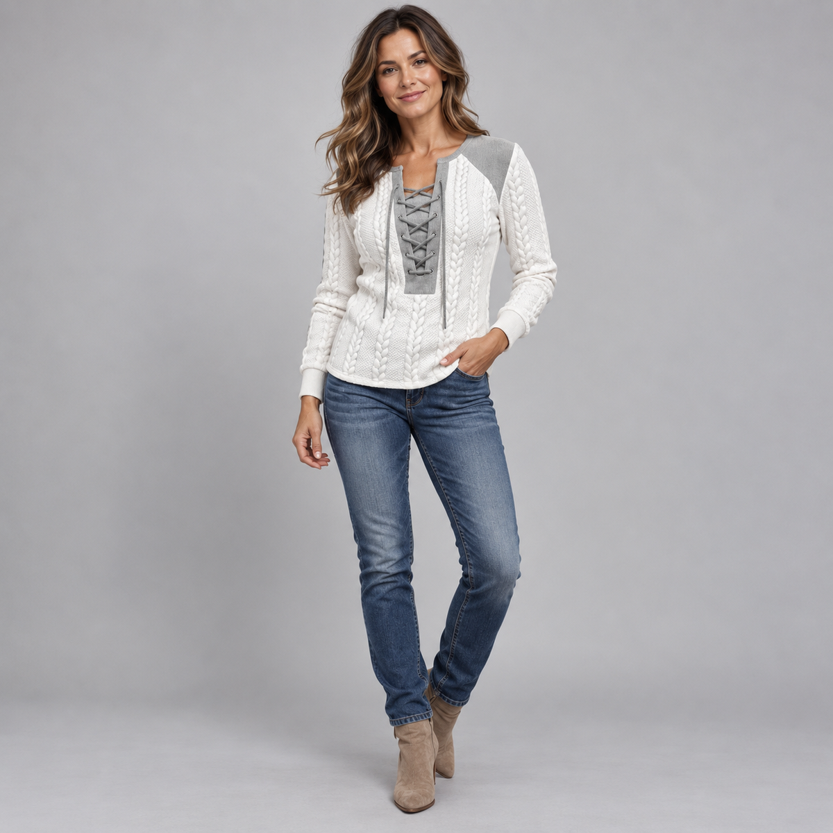 Clara | Lace-Up Cable-Knit Top