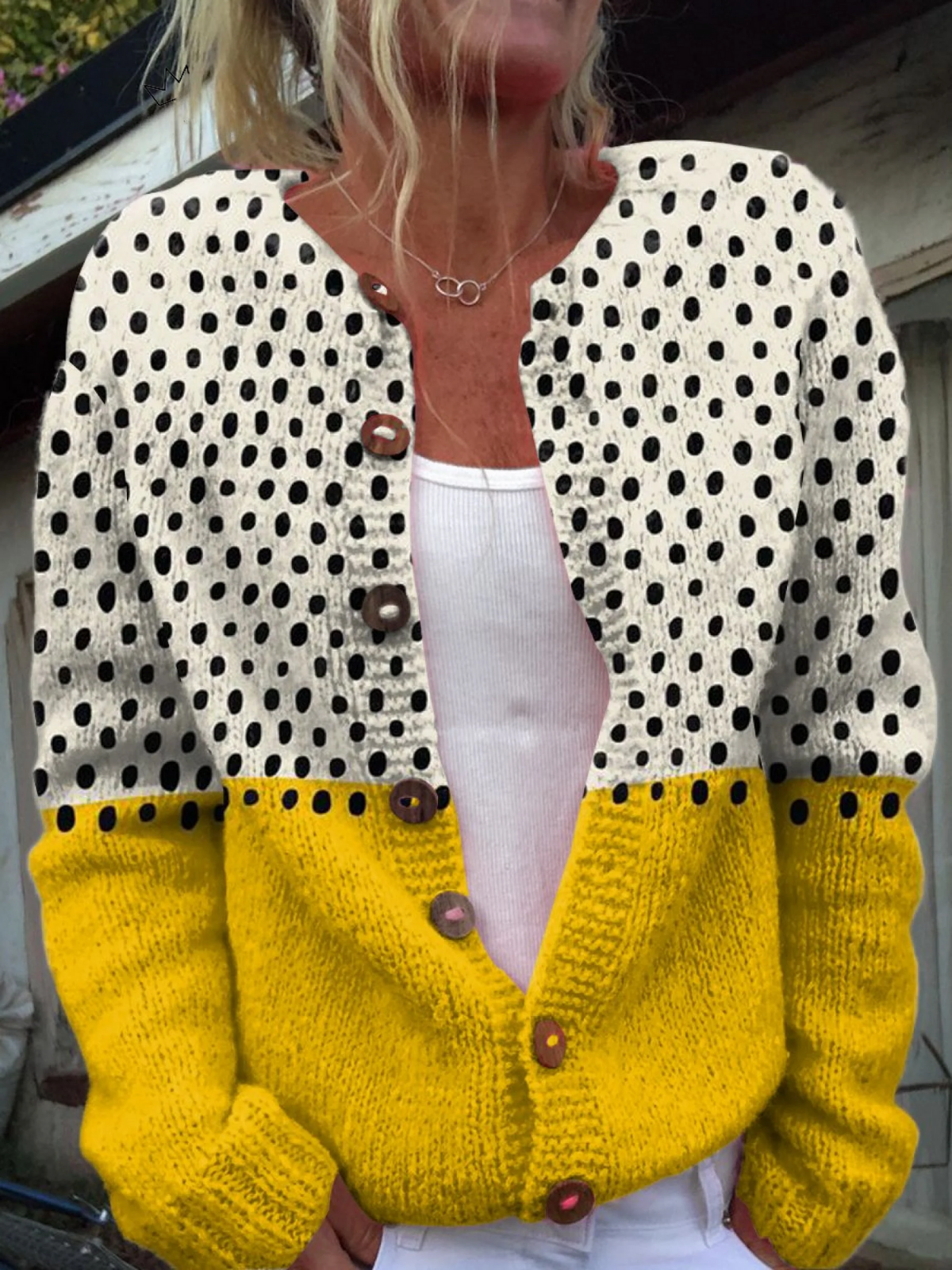 Polka Dots Print Buttoned Cardigan