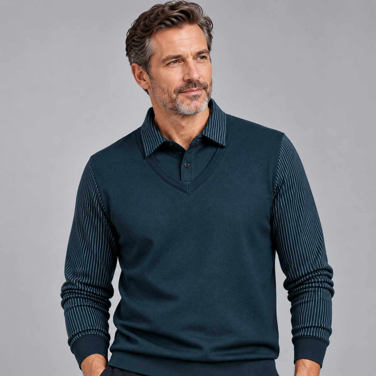 Elliot | Layered-Collar Long-Sleeve Polo
