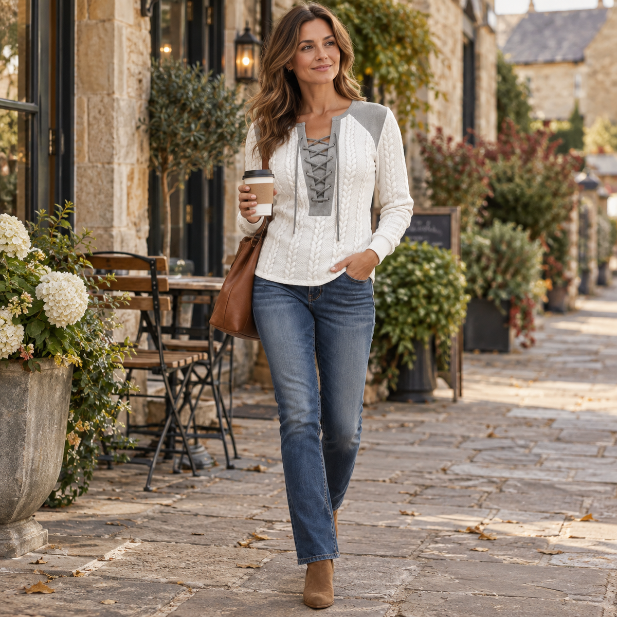 Clara | Lace-Up Cable-Knit Top