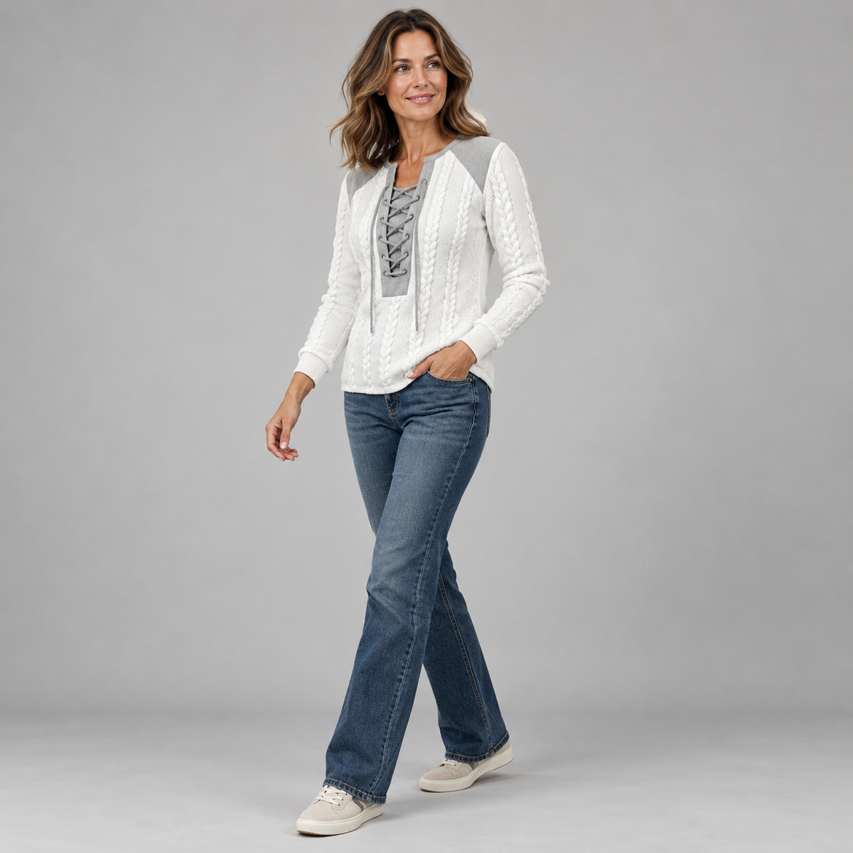 Clara | Lace-Up Cable-Knit Top
