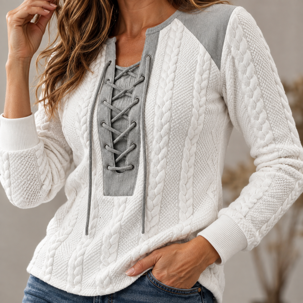 Clara | Lace-Up Cable-Knit Top