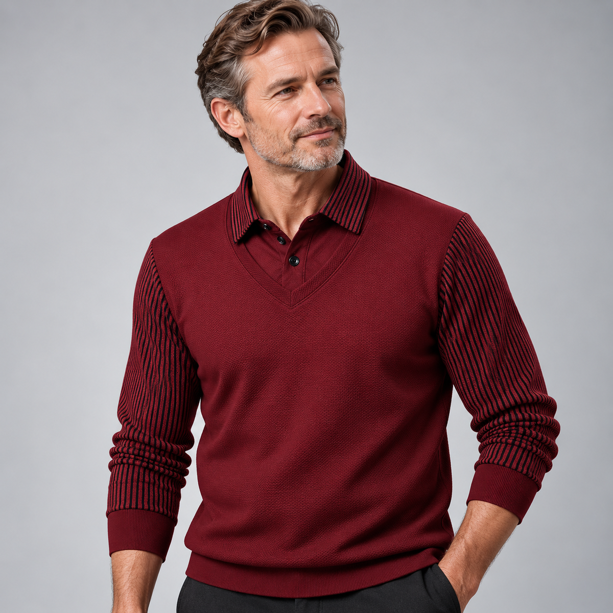 Elliot | Layered-Collar Long-Sleeve Polo