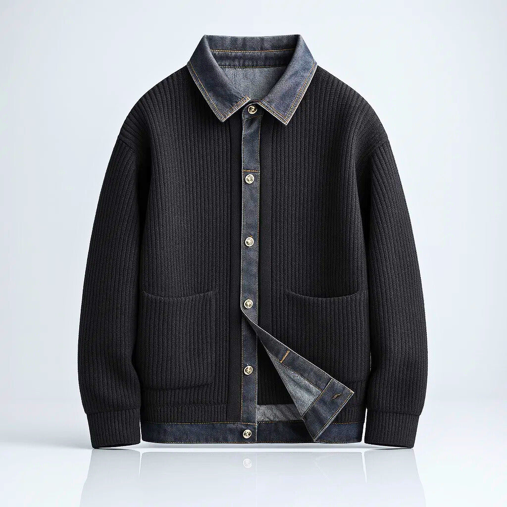 Calder | Merino Knit Denim-Trim Jacket