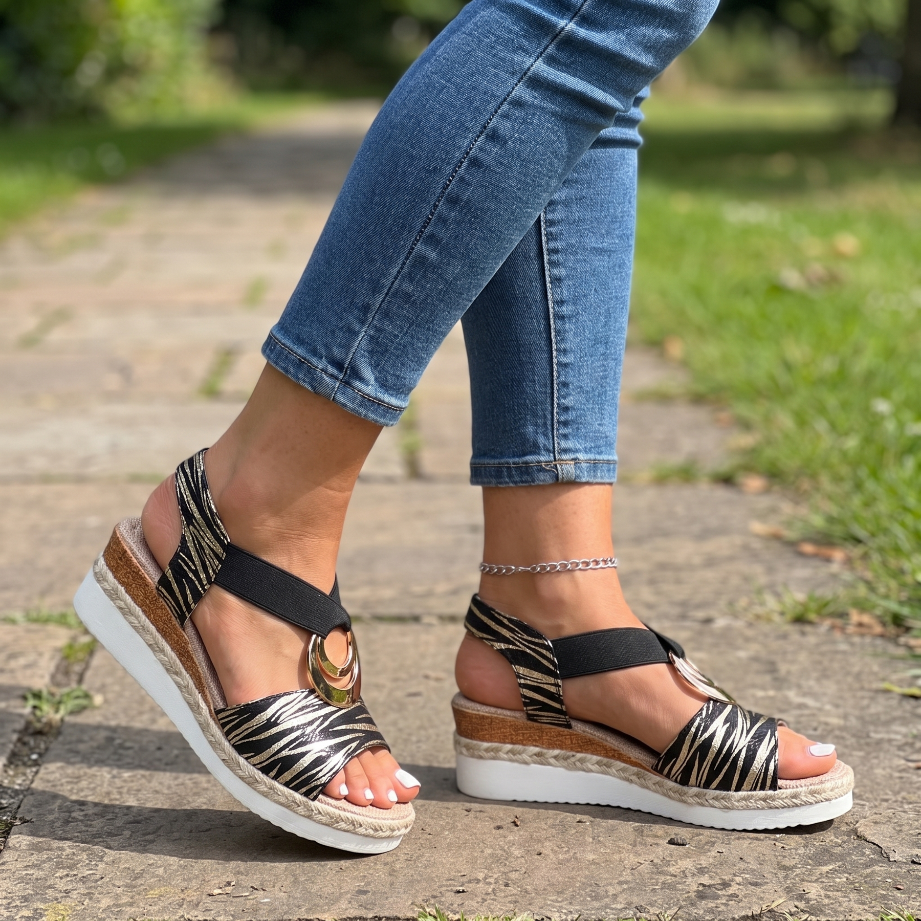 AVELMERE METAL-RING WEDGE SANDALS