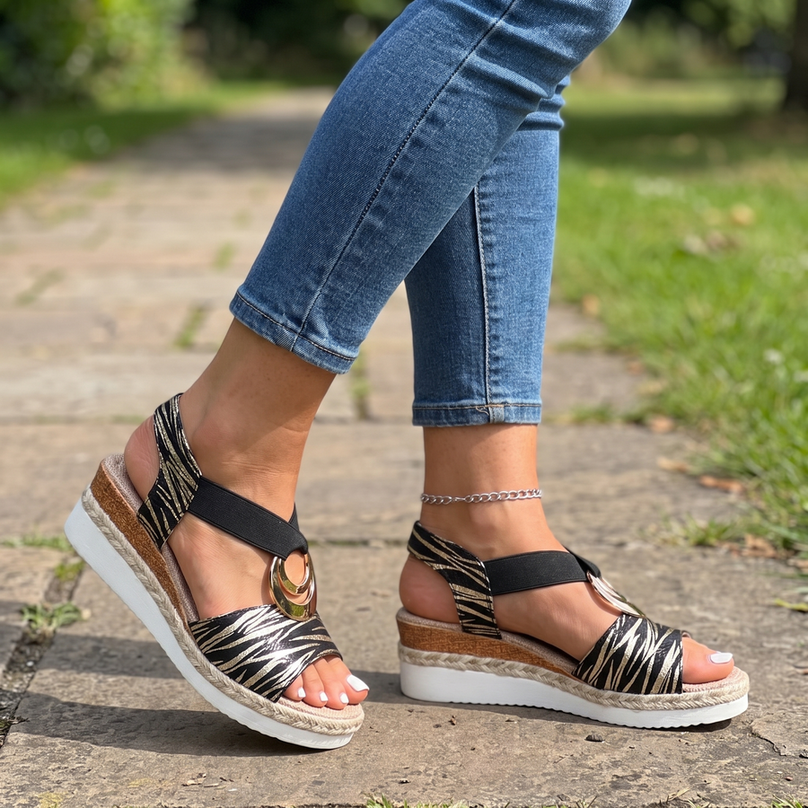AVELMERE METAL-RING WEDGE SANDALS