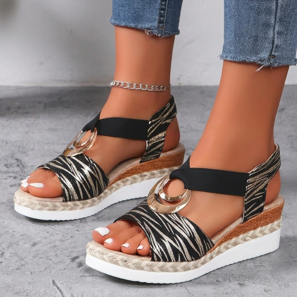 AVELMERE METAL-RING WEDGE SANDALS
