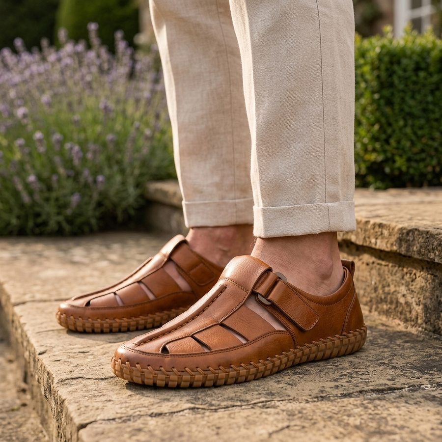 KIRKHAM CAGE-WEAVE LEATHER SANDALS