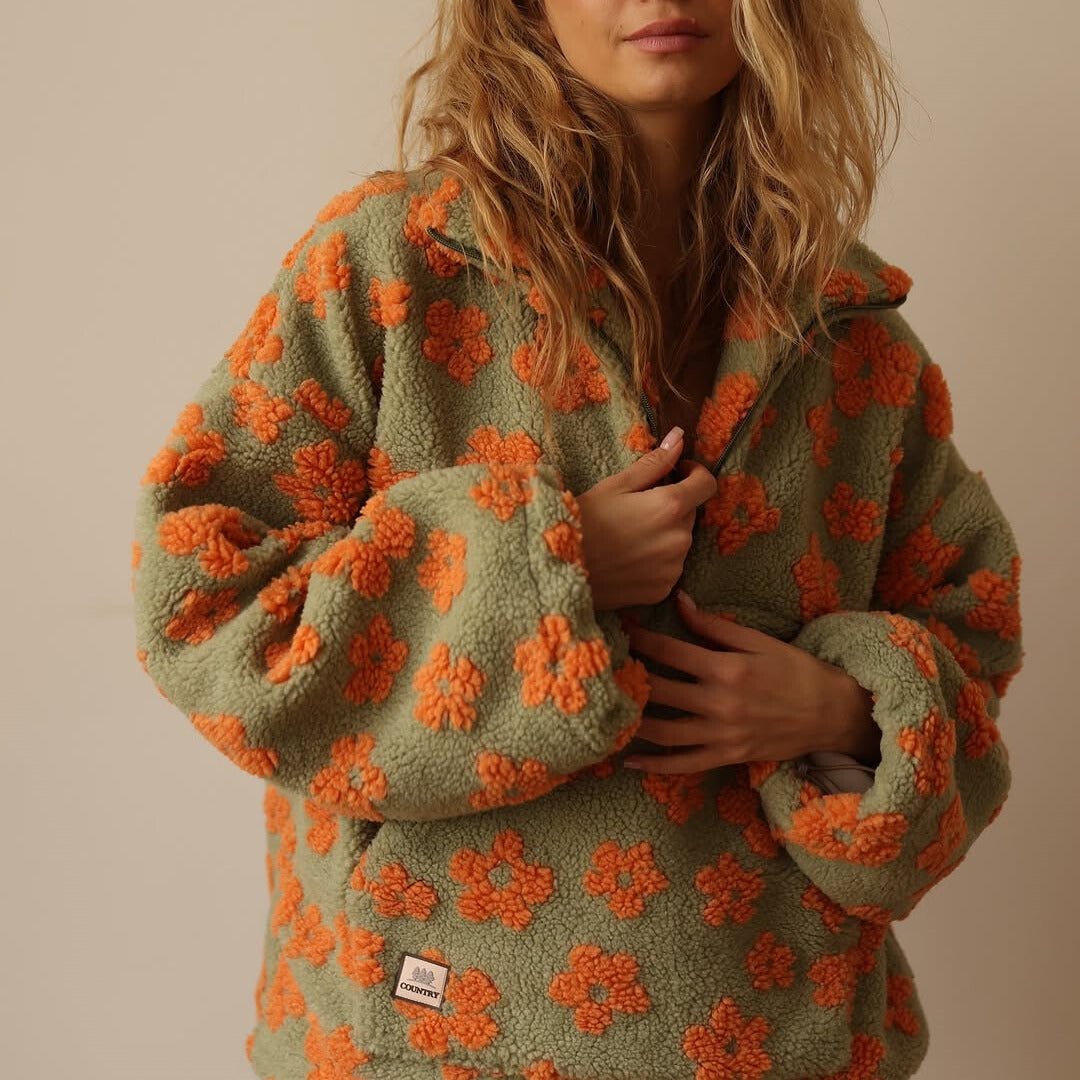 Mabel | Floral Teddy Fleece Half-Zip