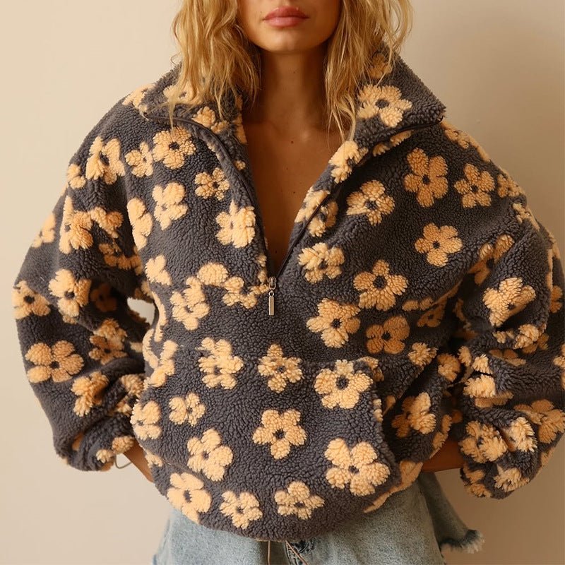 Mabel | Floral Teddy Fleece Half-Zip