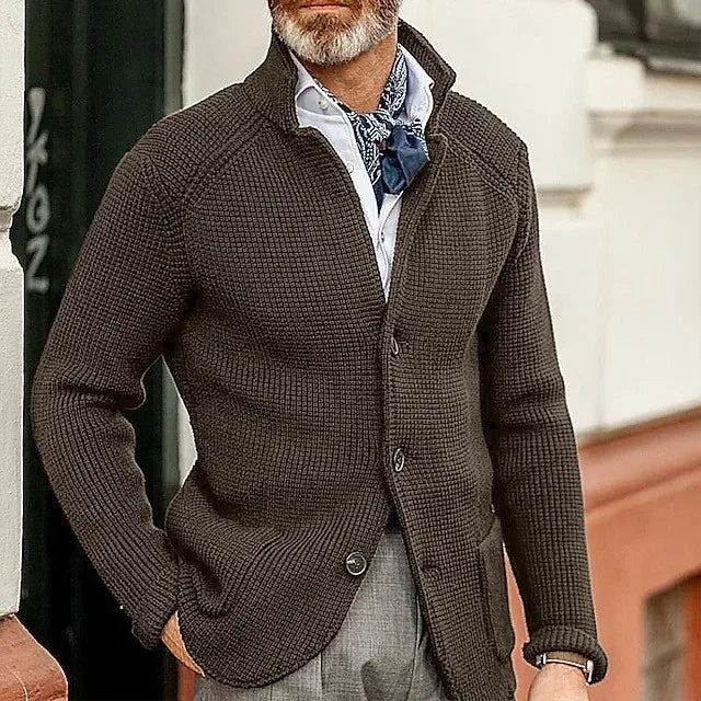 Langford | Waffle-Knit Stand-Collar Cardigan