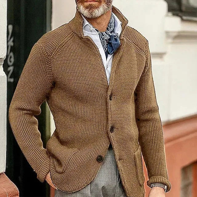 Langford | Waffle-Knit Stand-Collar Cardigan