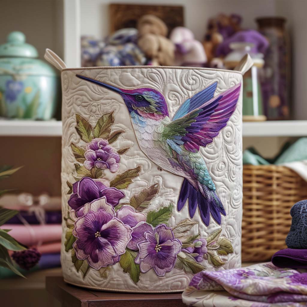 Hummingbird & Flowers - Handmade Laundry Basket