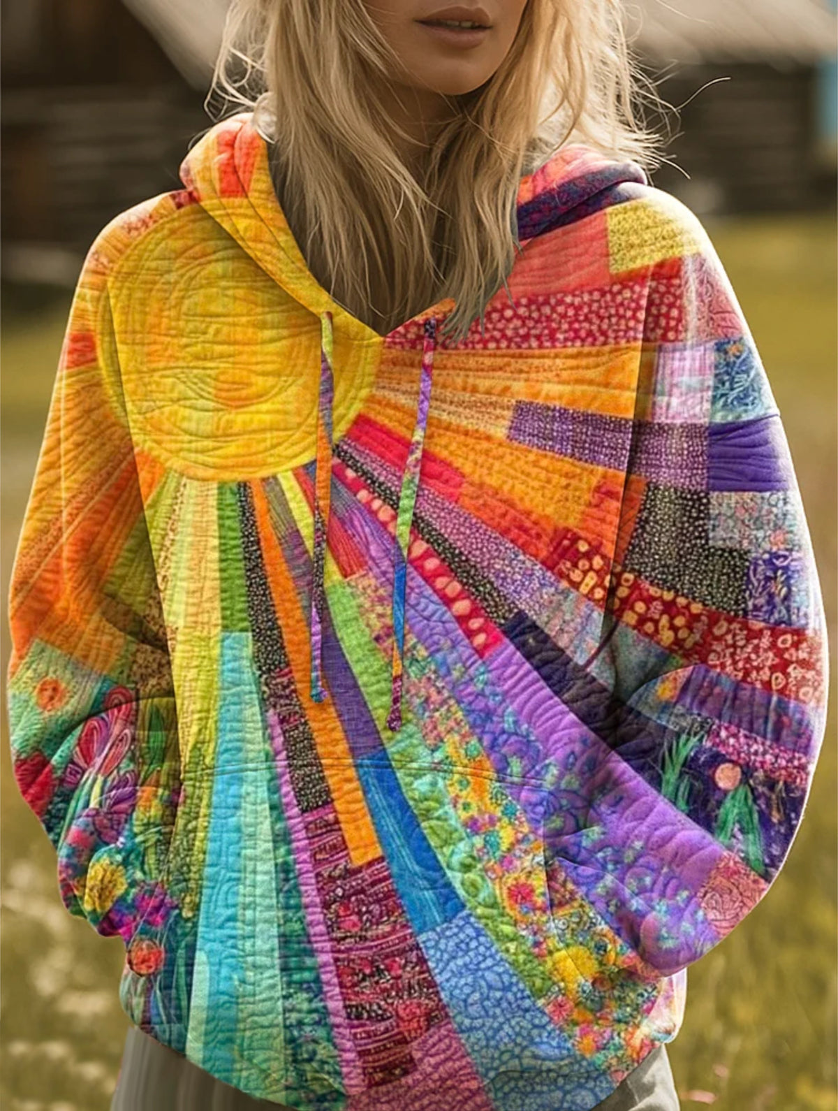 Arlette | Colourful Sunburst Patchwork Hoodie