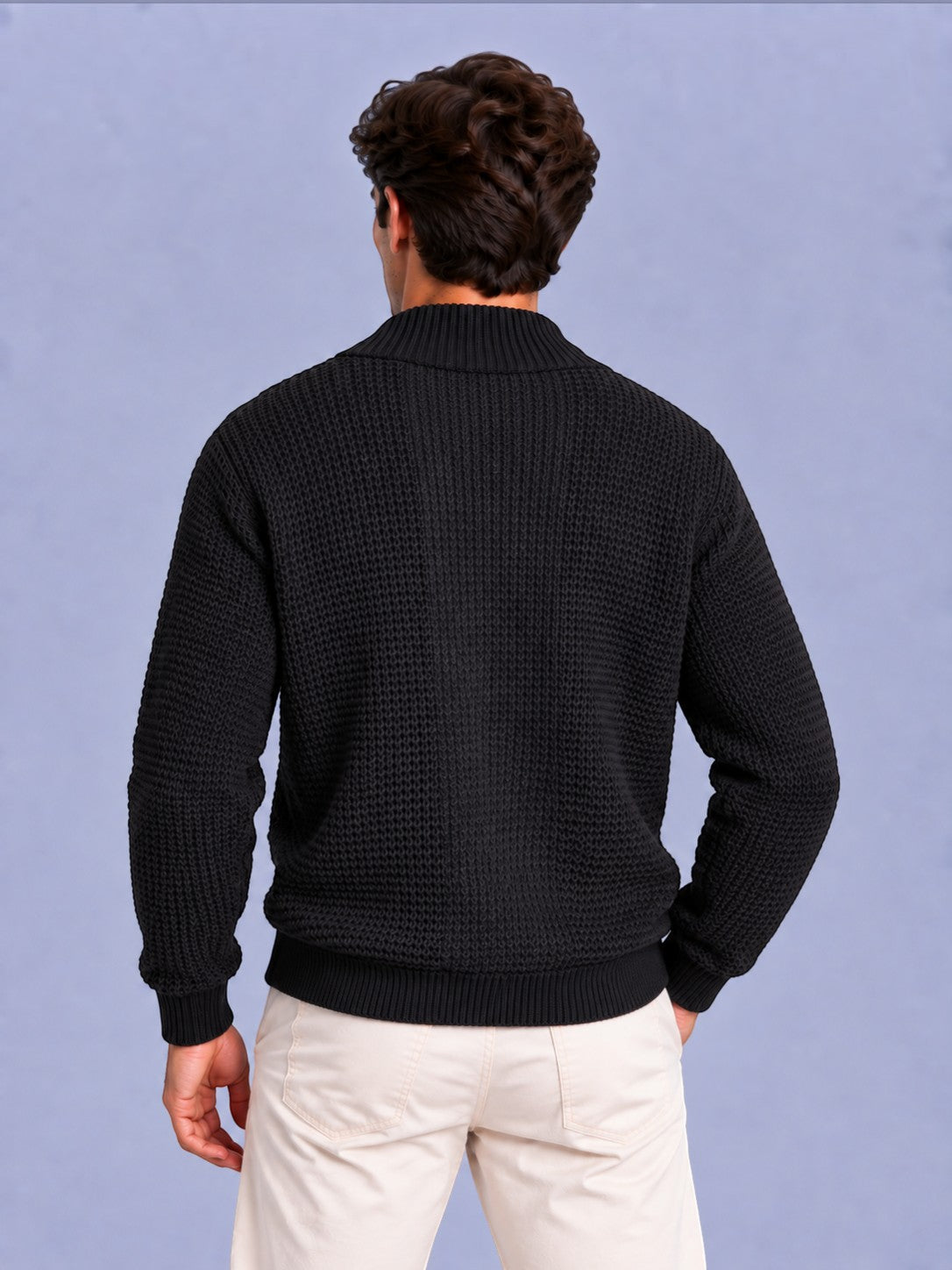Jorvalore | Men’s Open-Front Chunky Knit Cardigan Jumper – Shawl Collar Pocket Knitwear