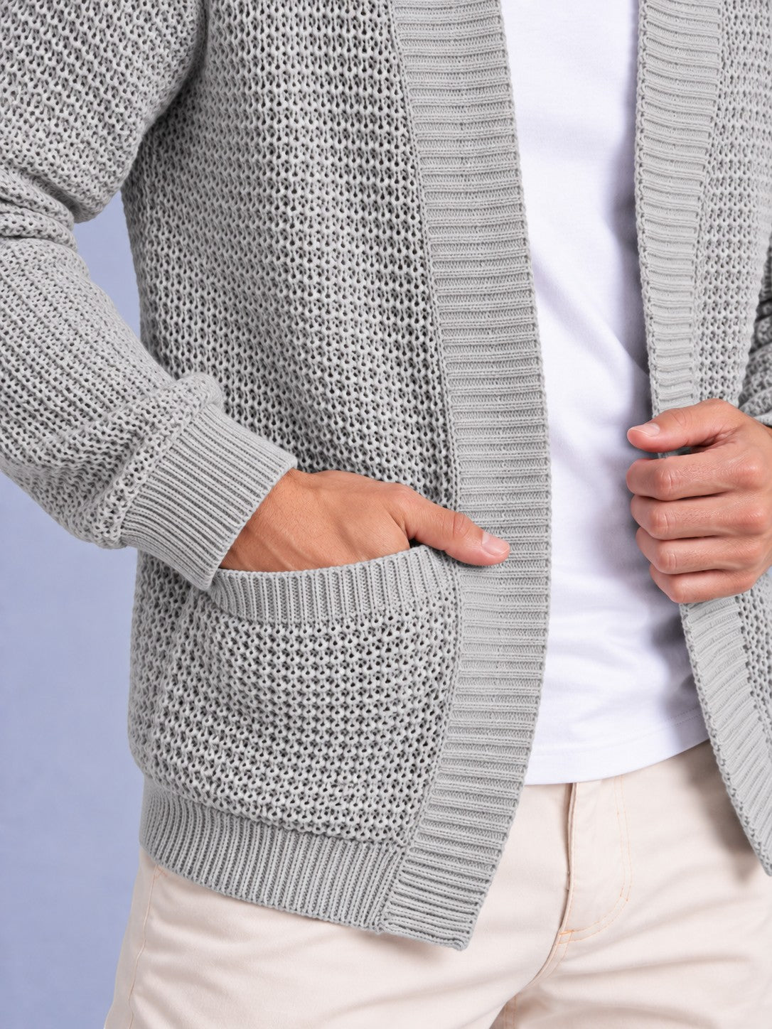 Jorvalore | Men’s Open-Front Chunky Knit Cardigan Jumper – Shawl Collar Pocket Knitwear