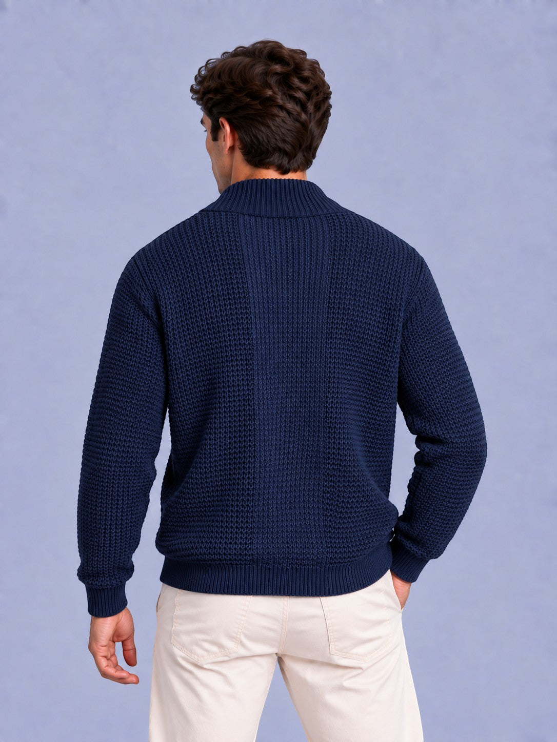 Jorvalore | Men’s Open-Front Chunky Knit Cardigan Jumper – Shawl Collar Pocket Knitwear