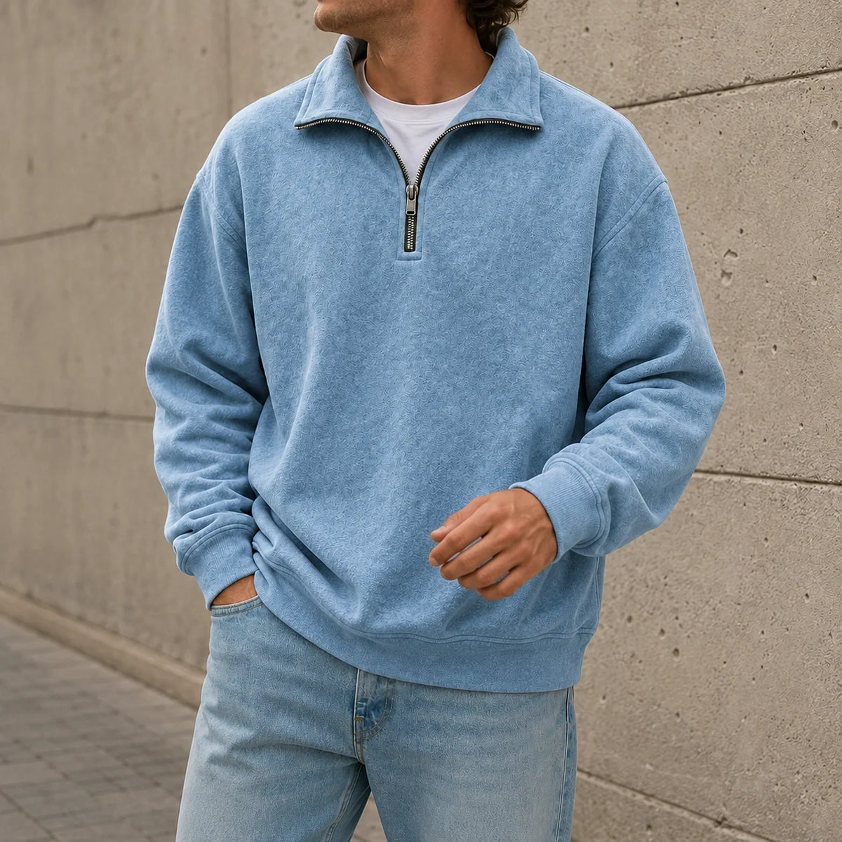 Men's Stylish Casual Everyday Cotton Long-sleeved Half-zip Sweatshirt