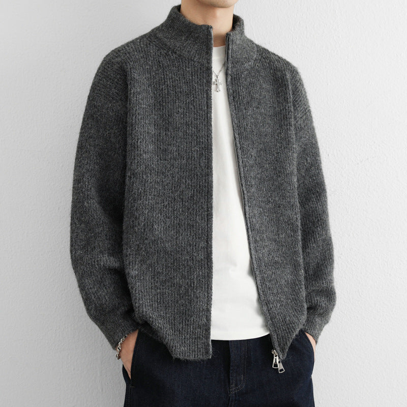 Henry | Knit Cardigan Zip Front Stand Collar