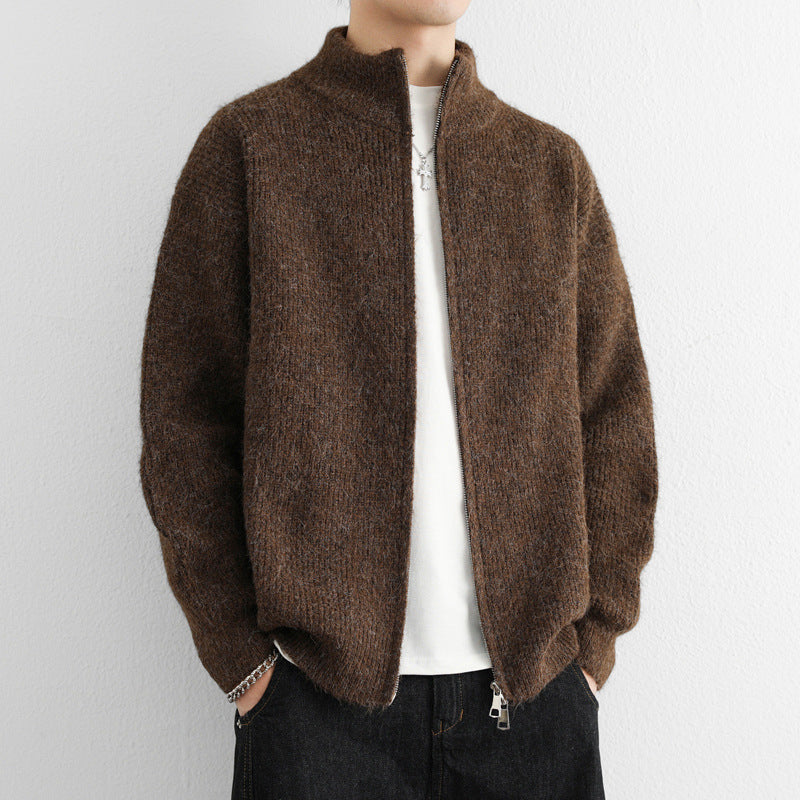 Henry | Knit Cardigan Zip Front Stand Collar