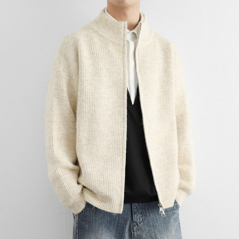 Henry | Knit Cardigan Zip Front Stand Collar