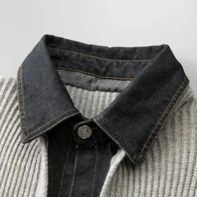 Calder | Merino Knit Denim-Trim Jacket