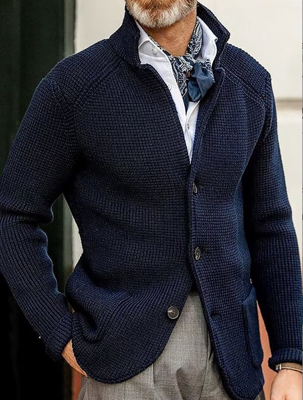 Langford | Waffle-Knit Stand-Collar Cardigan