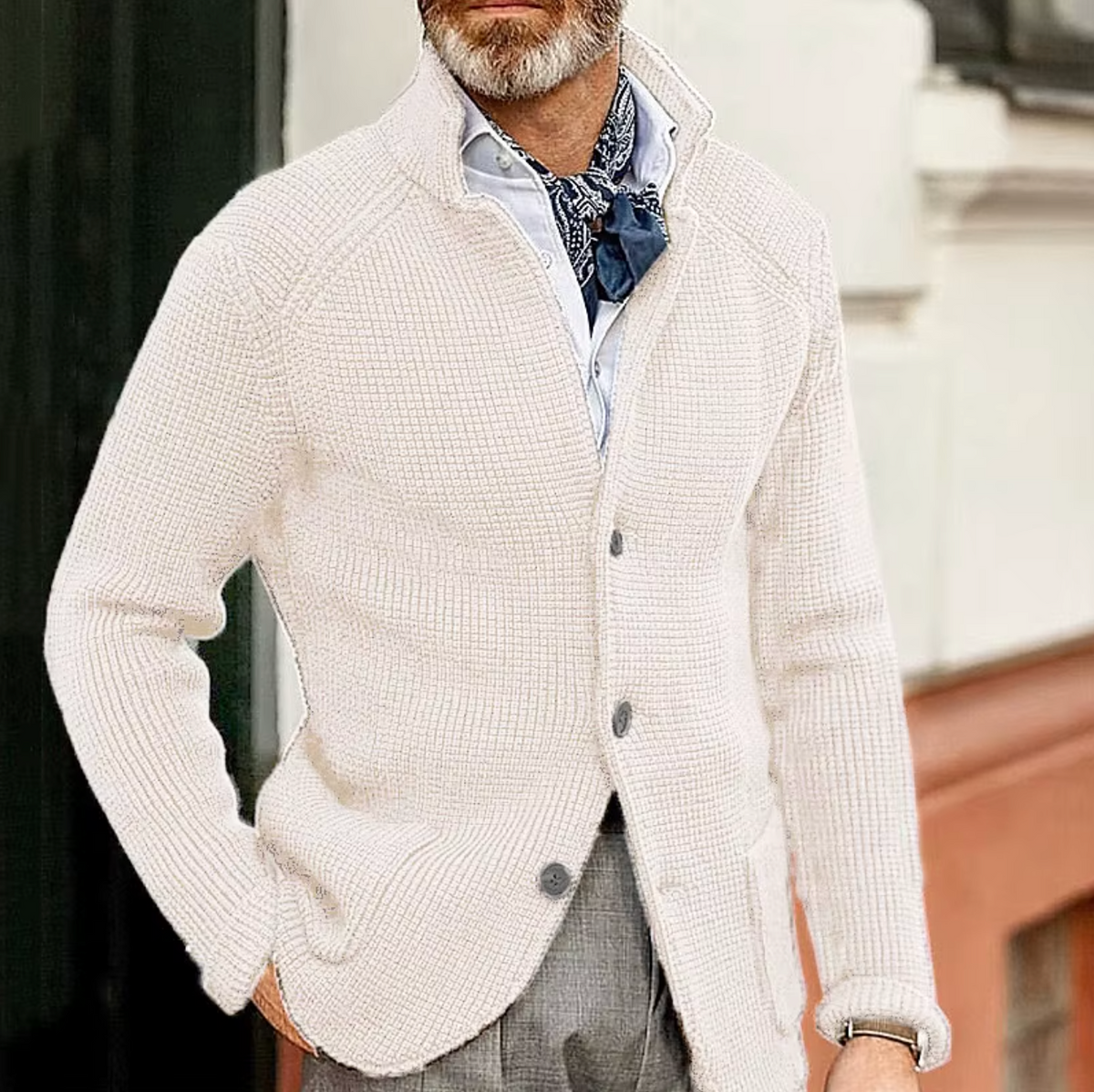 Langford | Waffle-Knit Stand-Collar Cardigan