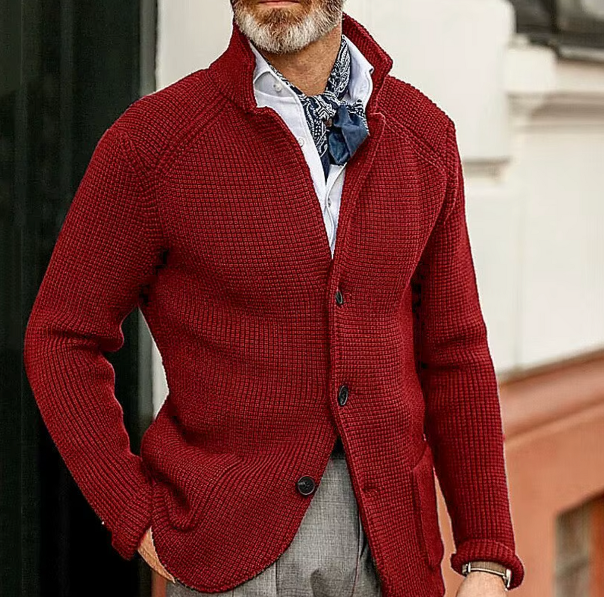 Langford | Waffle-Knit Stand-Collar Cardigan