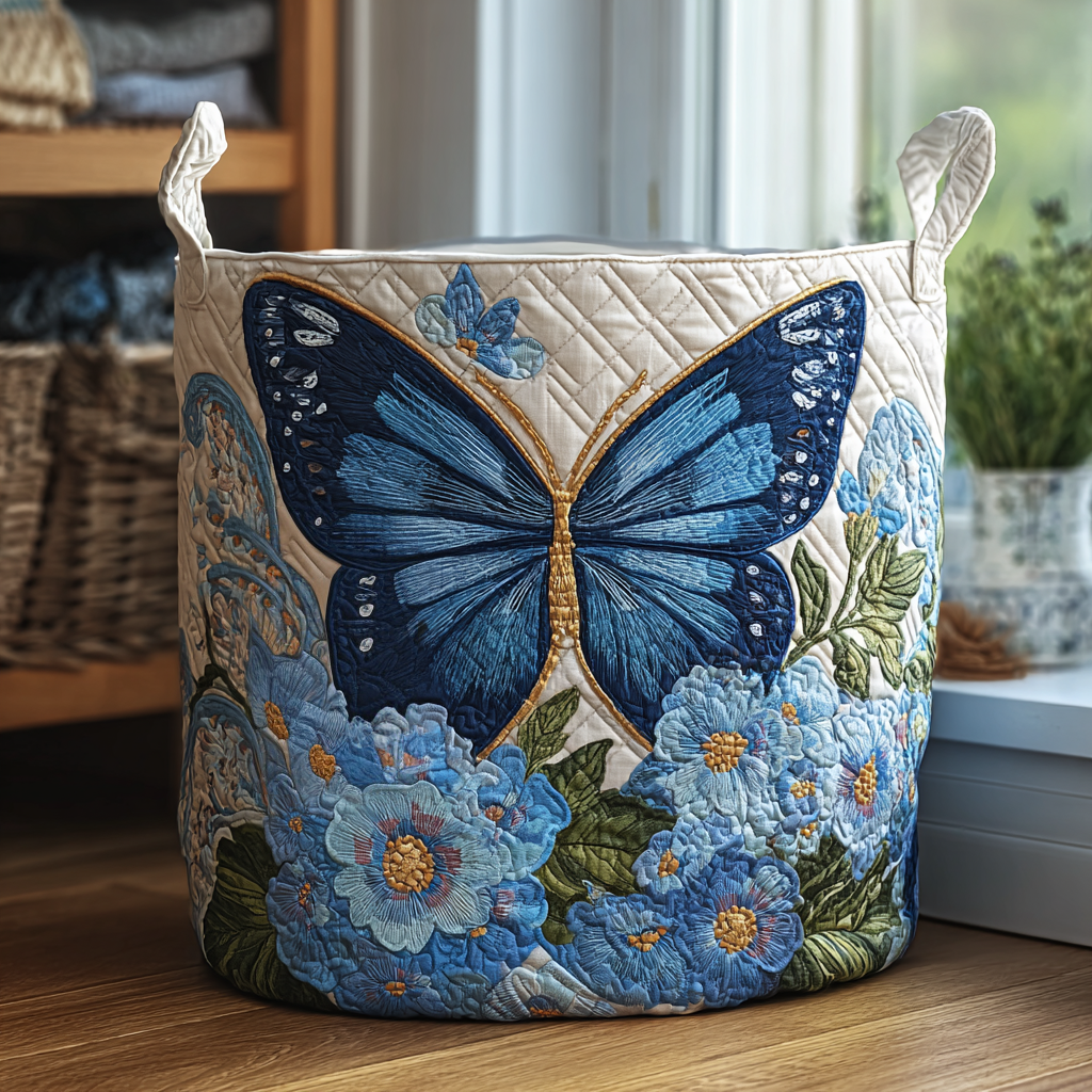 Butterfly & Flowers - Handcrafted Laundry Basket