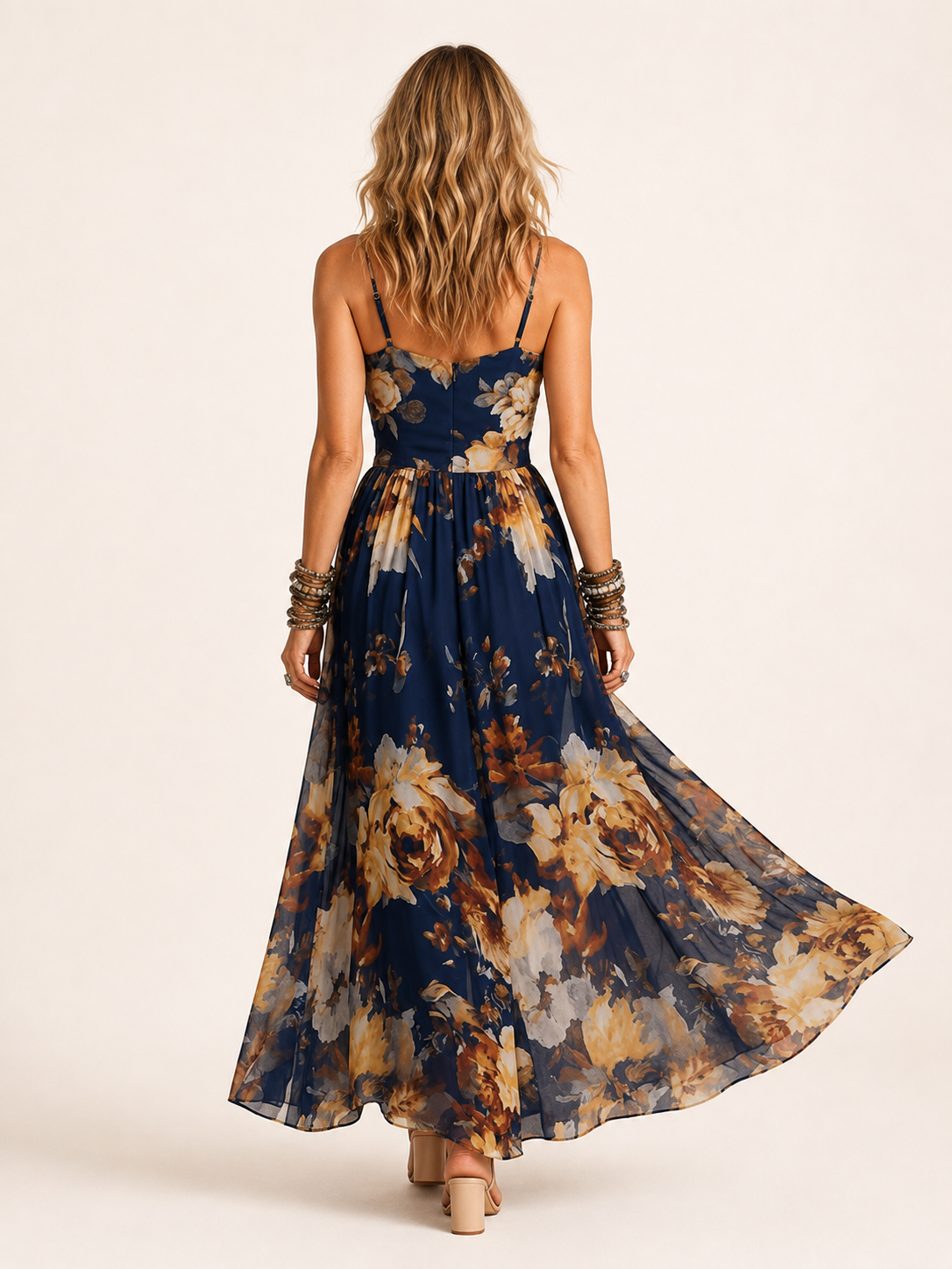 Navy Blue Floral Maxi Dress