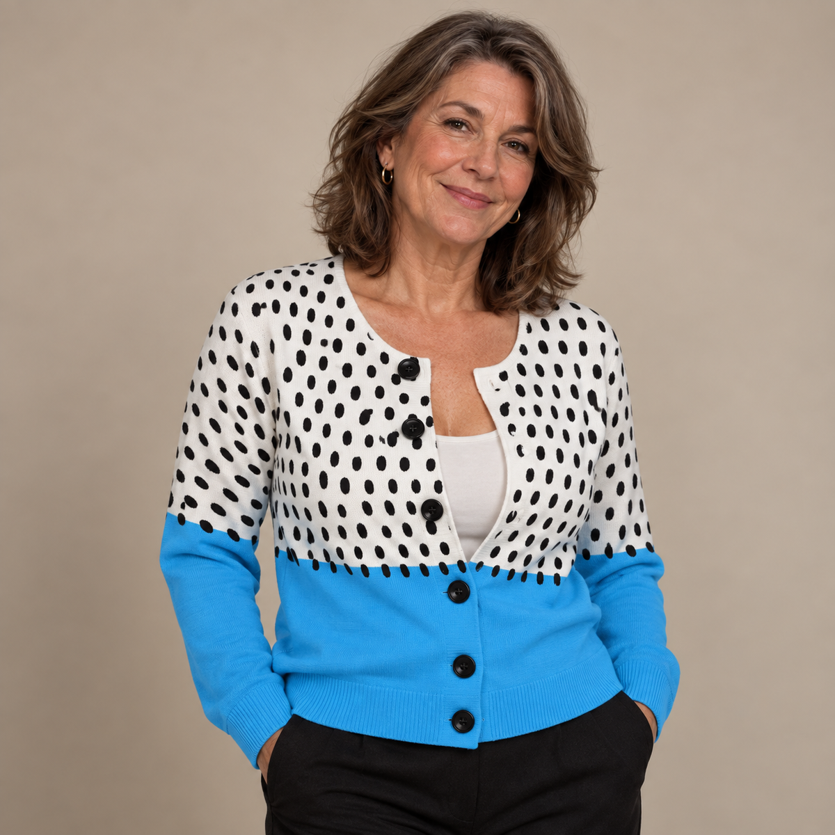 Polka Dots Print Buttoned Cardigan