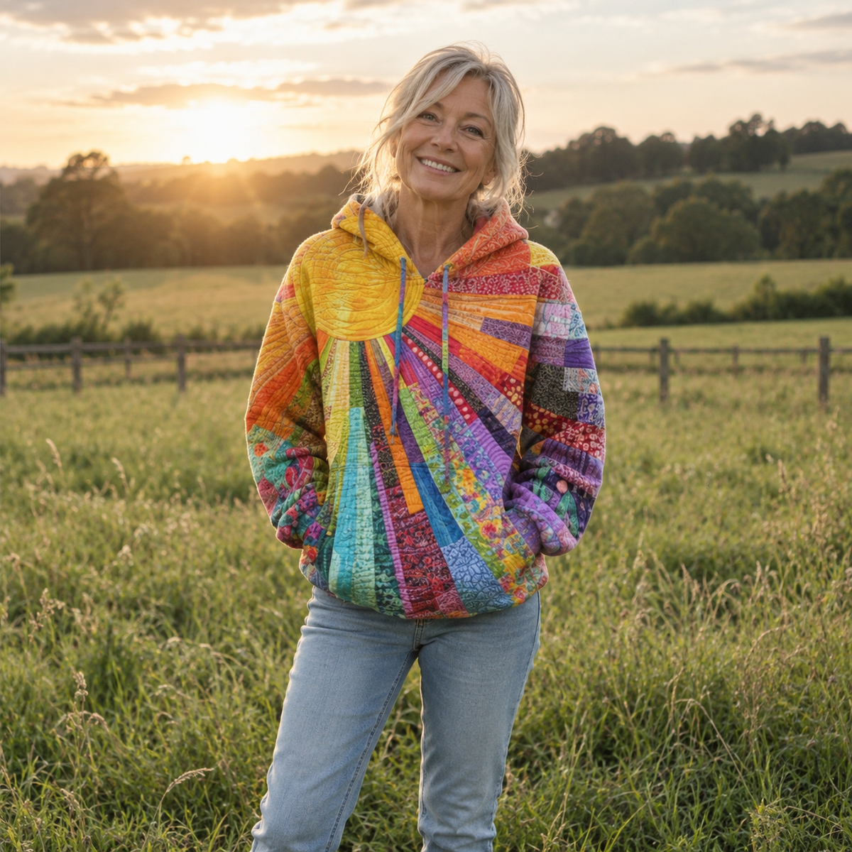 Arlette | Colourful Sunburst Patchwork Hoodie