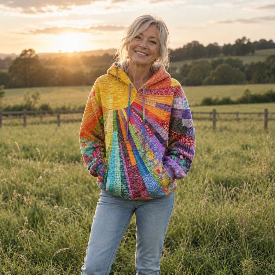 Arlette | Colourful Sunburst Patchwork Hoodie