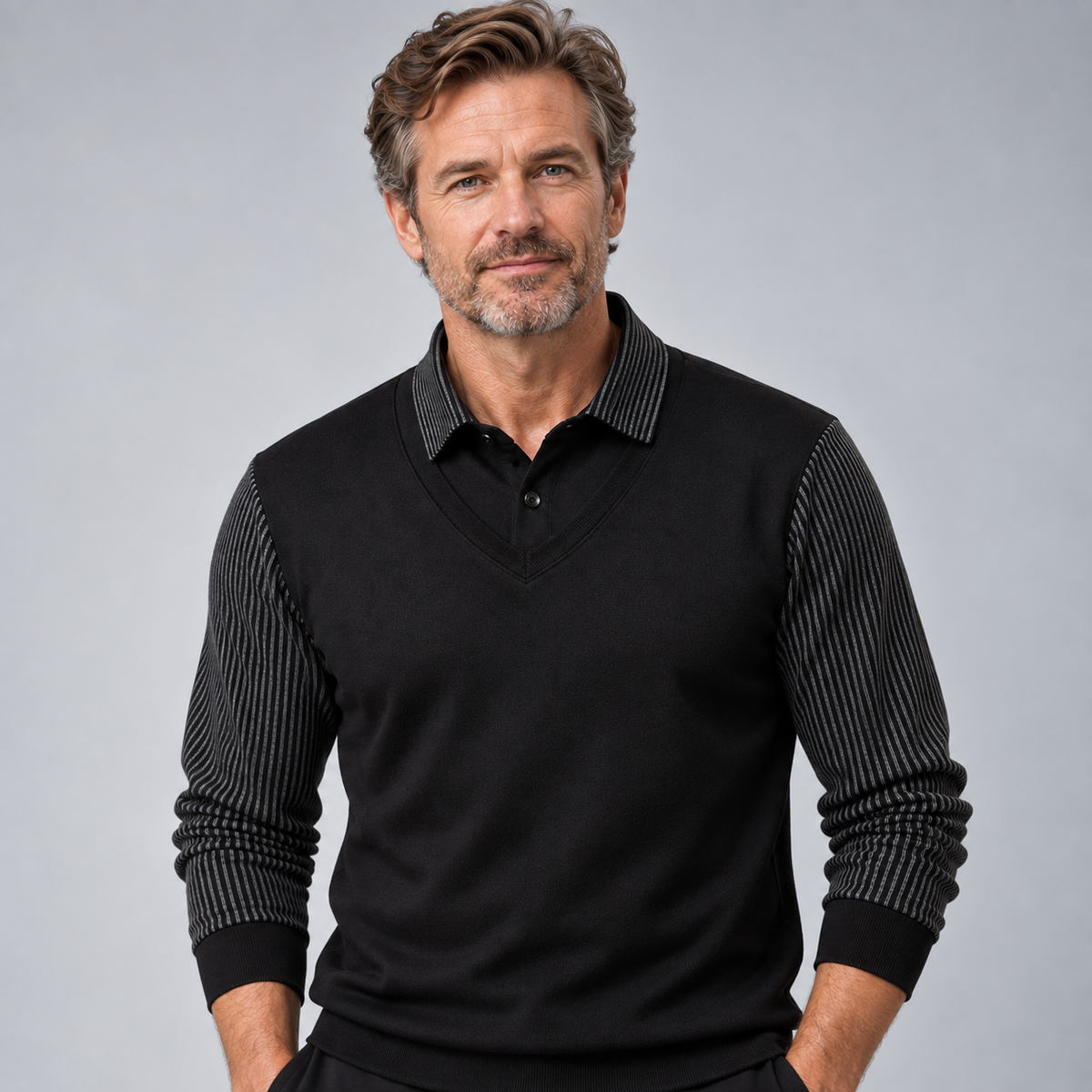 Elliot | Layered-Collar Long-Sleeve Polo