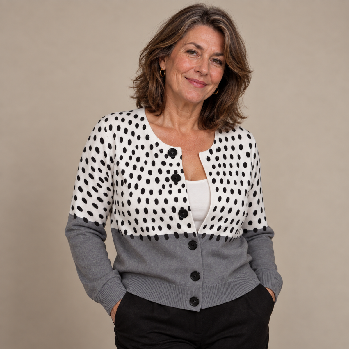 Polka Dots Print Buttoned Cardigan