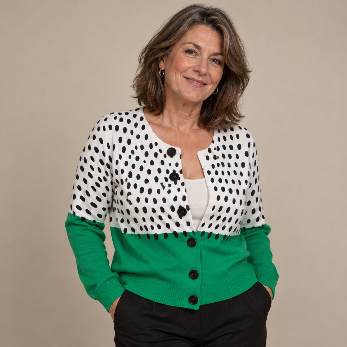 Polka Dots Print Buttoned Cardigan