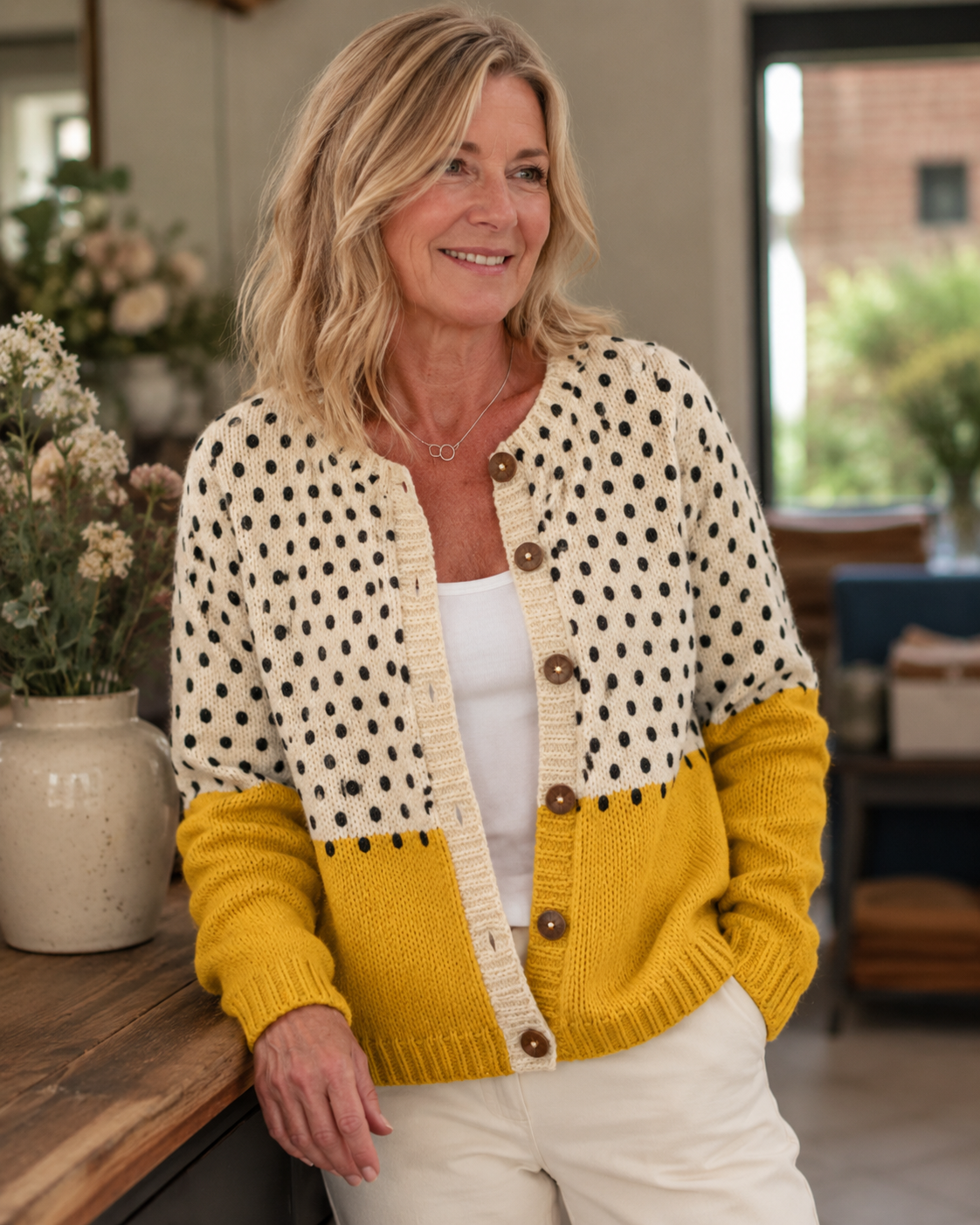 Polka Dots Print Buttoned Cardigan