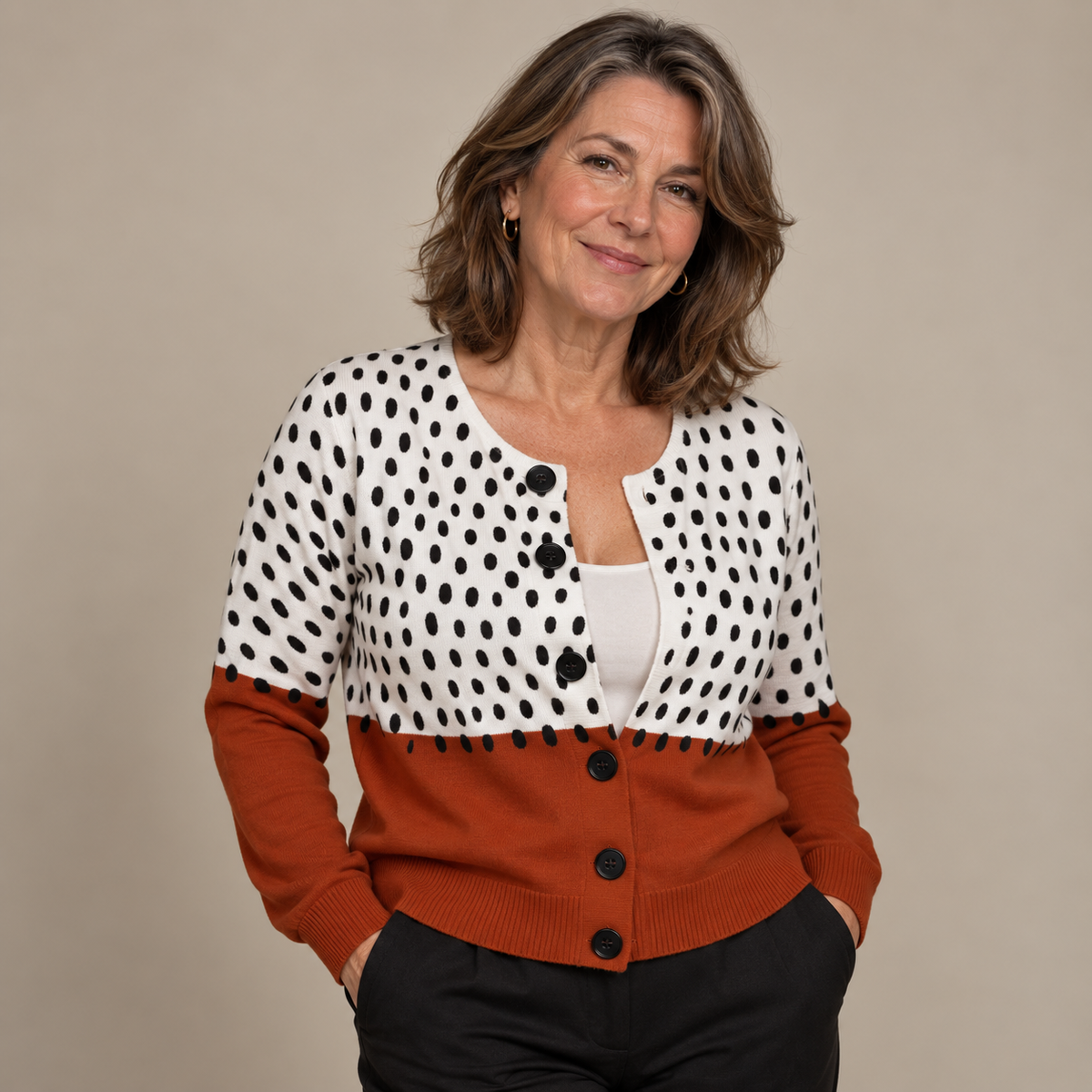 Polka Dots Print Buttoned Cardigan