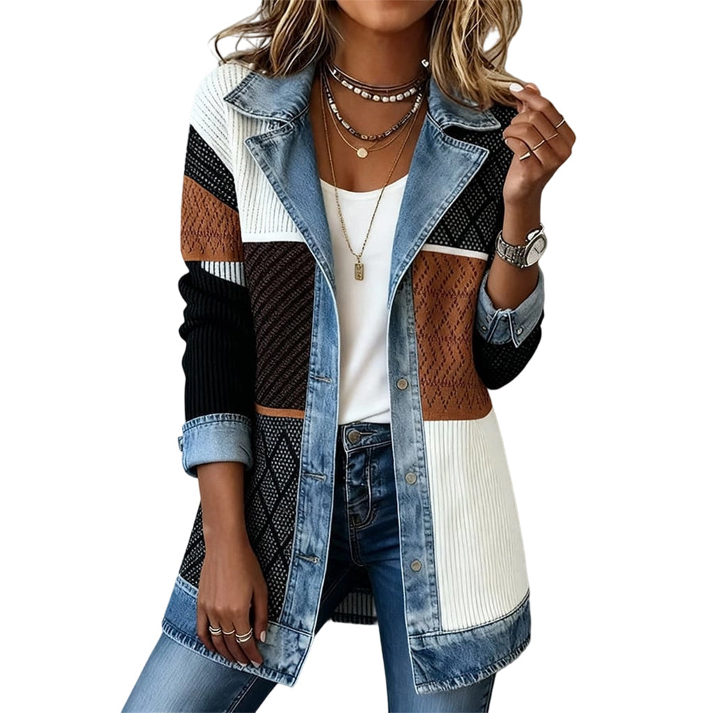Marlowe | Denim-Trim Ribbed Knit Jacket