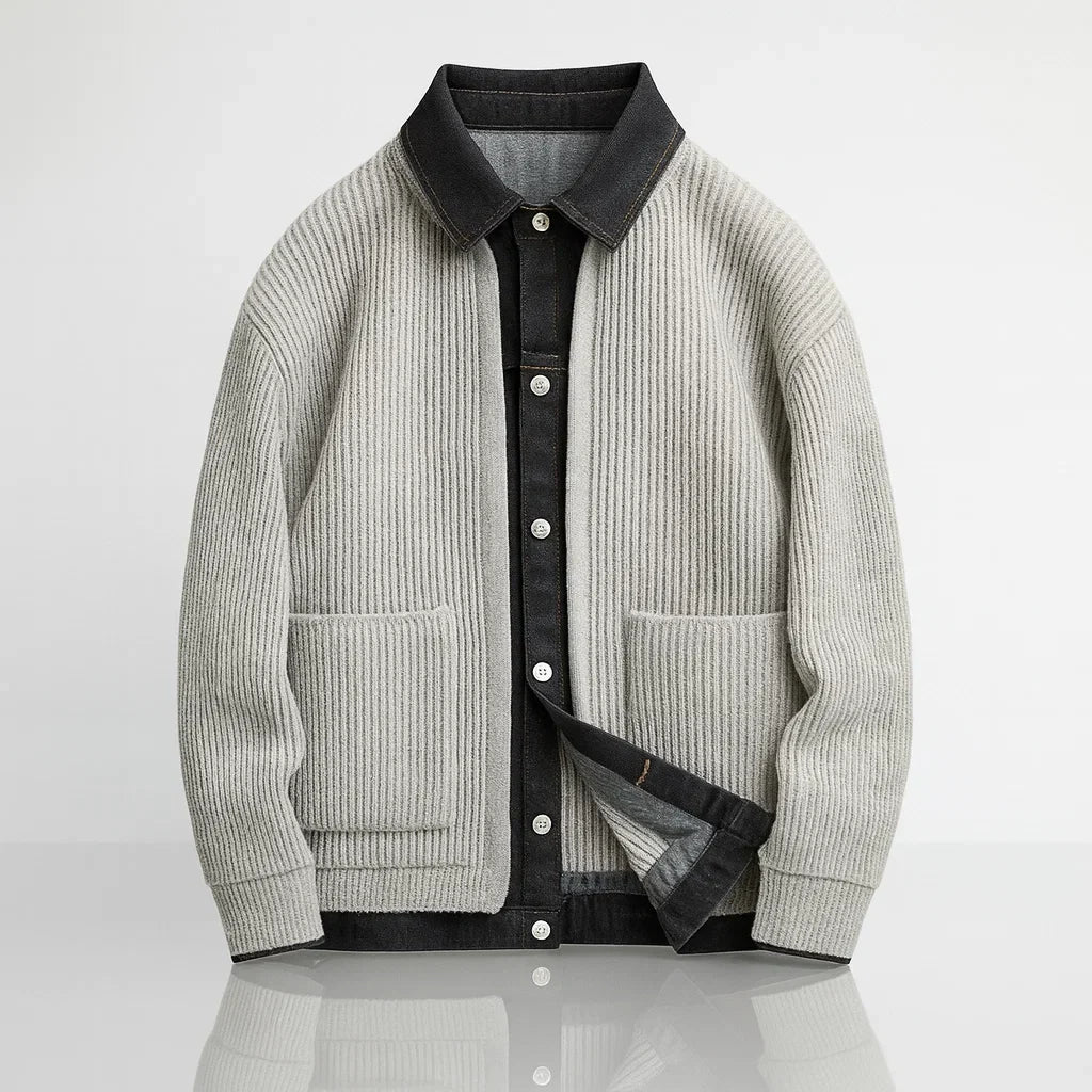 Calder | Merino Knit Denim-Trim Jacket