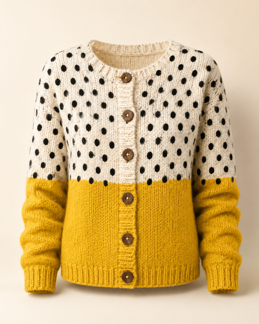 Polka Dots Print Buttoned Cardigan