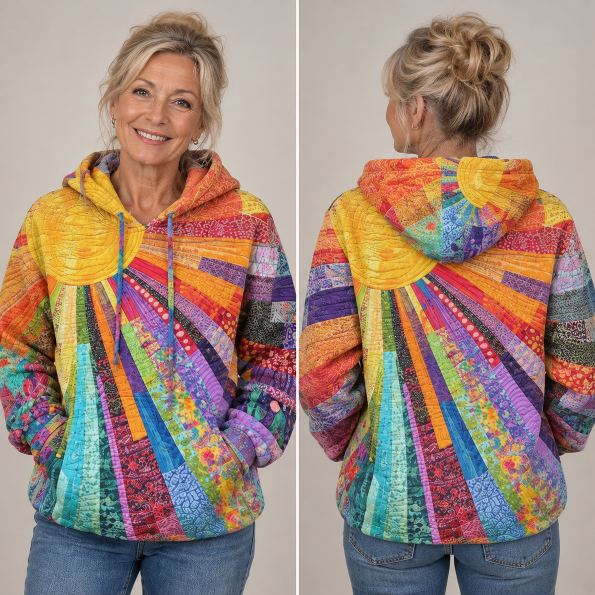 Arlette | Colourful Sunburst Patchwork Hoodie