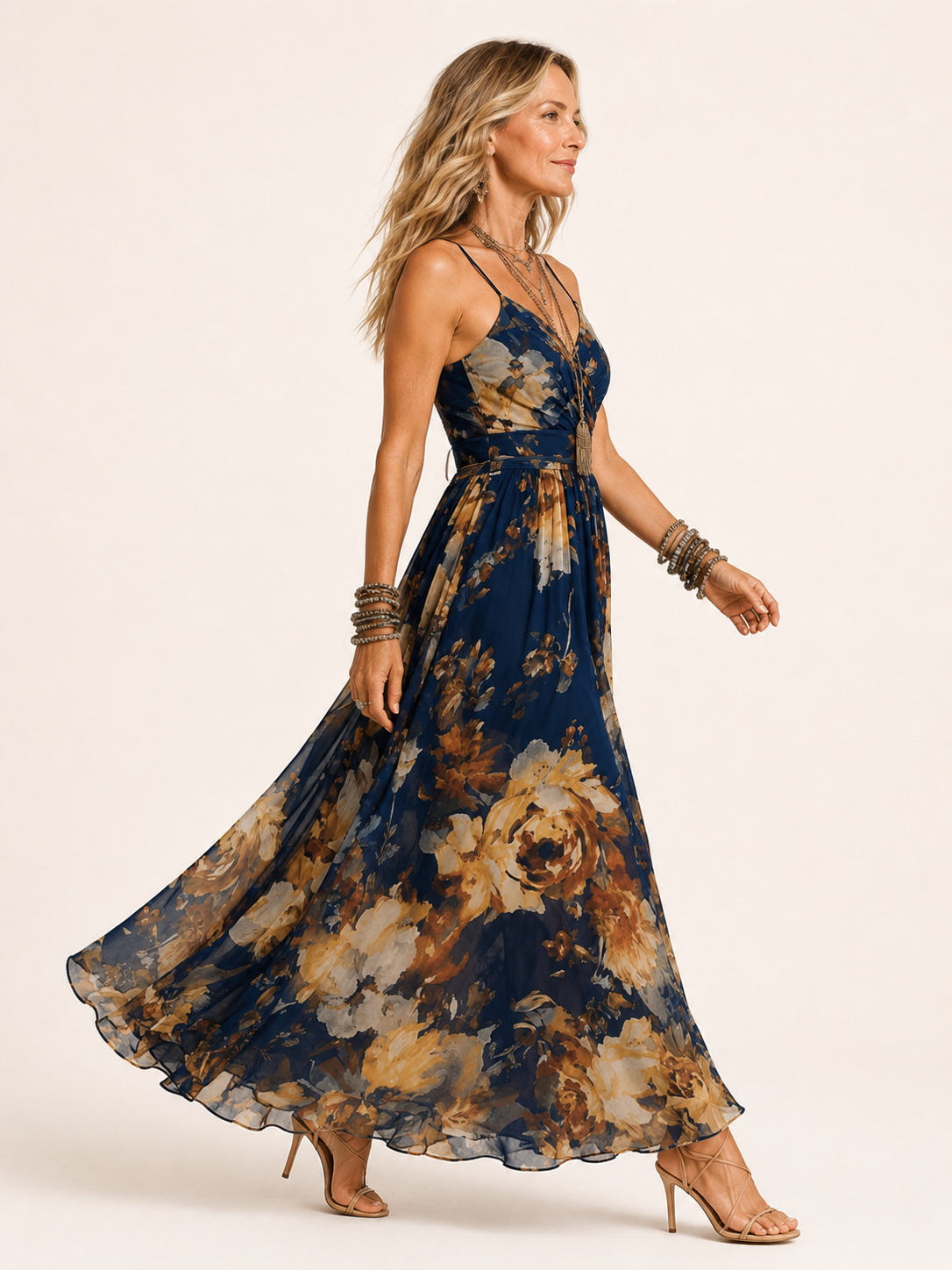 Navy Blue Floral Maxi Dress